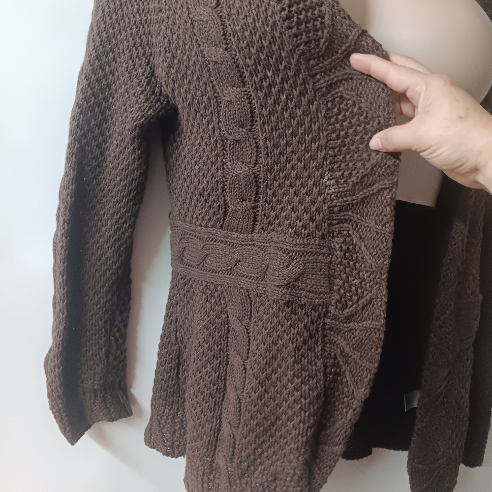 Croft & Barrow Chocolate Brown Cable Knit Cardigan - Picture 4 of 10